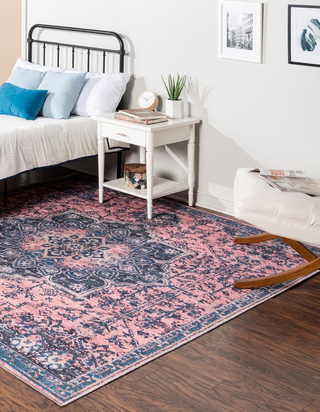 Washable Salmon Pink 10' 6 x 10' 6 Renaissance Square Area Rug Easy to Clean Stain Resistant & Durable Colorful Distressed Vintage Carpet for Sale at Rug Engine