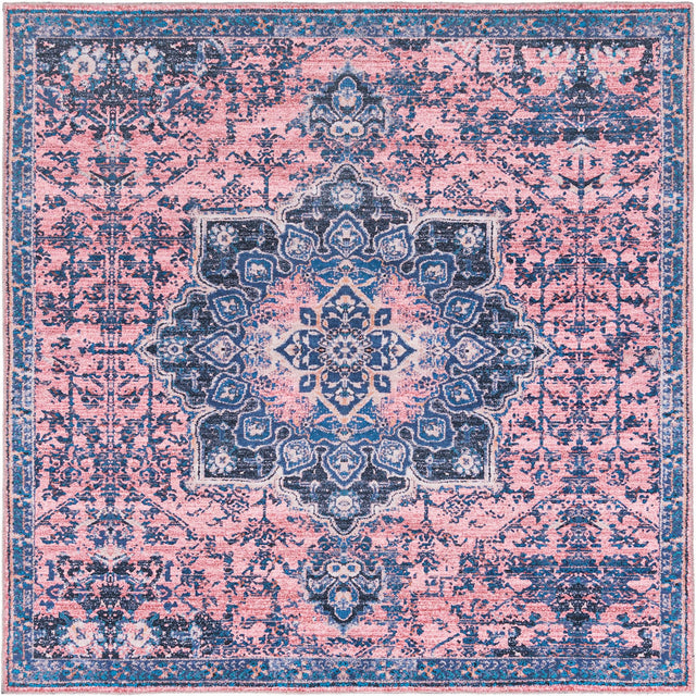 Washable Salmon Pink 7' 3 x 7' 3 Renaissance Square Area Rug Easy to Clean Stain Resistant & Durable Colorful Distressed Vintage Carpet for Sale at Rug Engine