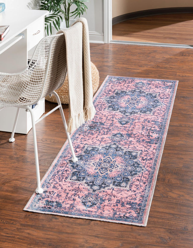 Washable Salmon Pink 2' 7 x 12' Renaissance Runner Area Rug Easy to Clean Stain Resistant & Durable Colorful Distressed Vintage Carpet for Sale at Rug Engine