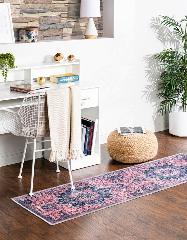 Washable Salmon Pink 2' x 13' Renaissance Runner Area Rug Easy to Clean Stain Resistant & Durable Colorful Distressed Vintage Carpet for Sale at Rug Engine