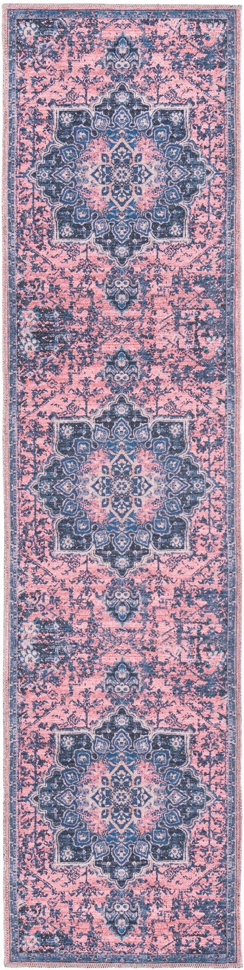 Washable Salmon Pink 2' x 8' Renaissance Runner Area Rug Easy to Clean Stain Resistant & Durable Colorful Distressed Vintage Carpet for Sale at Rug Engine