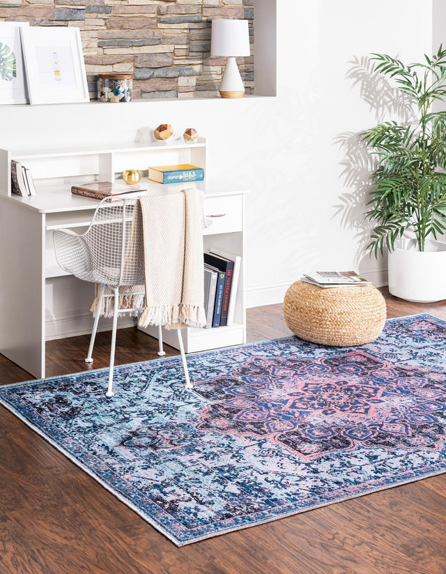 Washable Light Blue 10' 6 x 14' Renaissance Rectangle Area Rug Easy to Clean Stain Resistant & Durable Colorful Distressed Vintage Carpet for Sale at Rug Engine