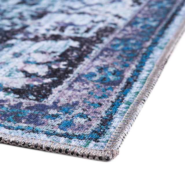 Washable Light Blue 10' 6 x 14' Renaissance Rectangle Area Rug Easy to Clean Stain Resistant & Durable Colorful Distressed Vintage Carpet for Sale at Rug Engine