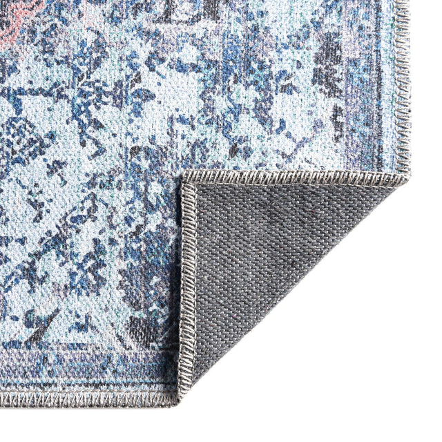 Washable Light Blue 2' x 13' Renaissance Runner Area Rug Easy to Clean Stain Resistant & Durable Colorful Distressed Vintage Carpet for Sale at Rug Engine