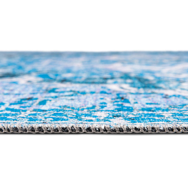 Washable Aqua Blue 10' 6 x 13' Renaissance Rectangle Area Rug Easy to Clean Stain Resistant & Durable Colorful Distressed Vintage Carpet for Sale at Rug Engine