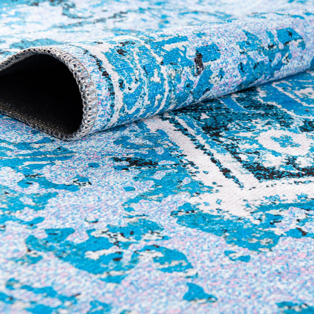 Washable Aqua Blue 10' 6 x 13' Renaissance Rectangle Area Rug Easy to Clean Stain Resistant & Durable Colorful Distressed Vintage Carpet for Sale at Rug Engine