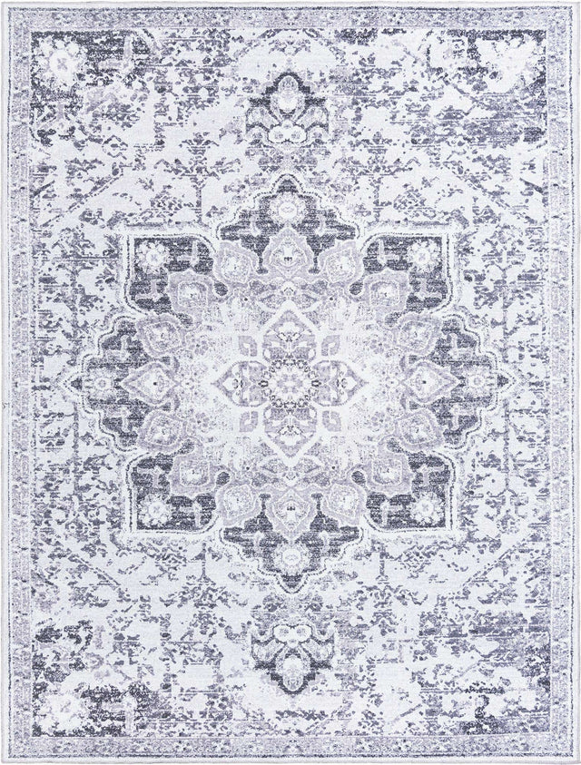 Washable Light Gray 9' 2 x 12' Renaissance Rectangle Area Rug Easy to Clean Stain Resistant & Durable Colorful Distressed Vintage Carpet for Sale at Rug Engine