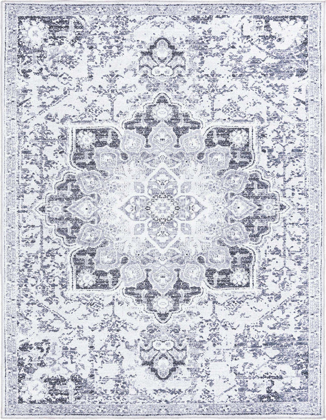 Washable Light Gray 7' 10 x 10' Renaissance Rectangle Area Rug Easy to Clean Stain Resistant & Durable Colorful Distressed Vintage Carpet for Sale at Rug Engine
