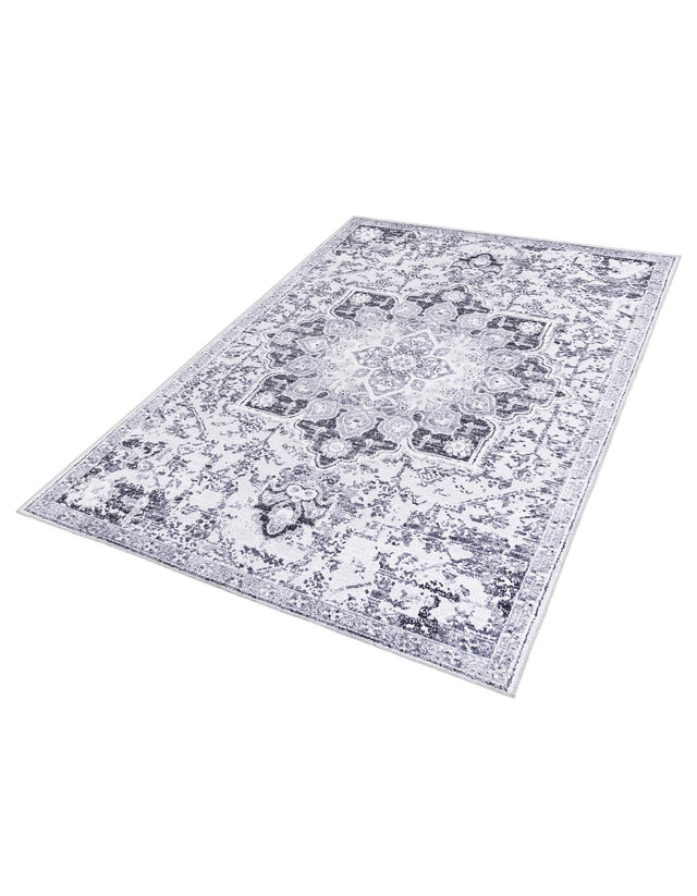 Washable Light Gray 7' 10 x 11' Renaissance Rectangle Area Rug Easy to Clean Stain Resistant & Durable Colorful Distressed Vintage Carpet for Sale at Rug Engine