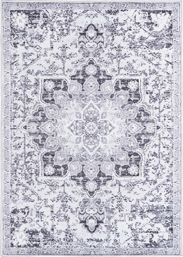 Washable Light Gray 7' 10 x 11' Renaissance Rectangle Area Rug Easy to Clean Stain Resistant & Durable Colorful Distressed Vintage Carpet for Sale at Rug Engine
