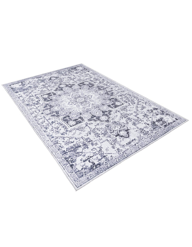 Washable Light Gray 7' 3 x 10' Renaissance Rectangle Area Rug Easy to Clean Stain Resistant & Durable Colorful Distressed Vintage Carpet for Sale at Rug Engine