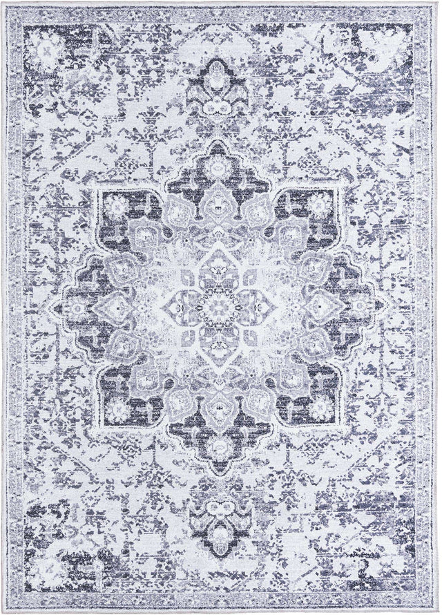 Washable Light Gray 7' 3 x 10' Renaissance Rectangle Area Rug Easy to Clean Stain Resistant & Durable Colorful Distressed Vintage Carpet for Sale at Rug Engine