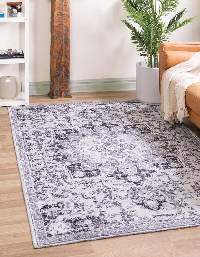Washable Light Gray 5' 3 x 8' Renaissance Rectangle Area Rug Easy to Clean Stain Resistant & Durable Colorful Distressed Vintage Carpet for Sale at Rug Engine