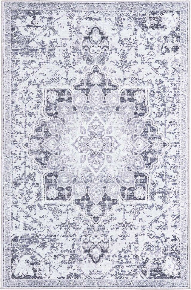 Washable Light Gray 5' 3 x 8' Renaissance Rectangle Area Rug Easy to Clean Stain Resistant & Durable Colorful Distressed Vintage Carpet for Sale at Rug Engine