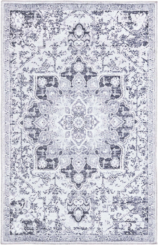 Washable Light Gray 3' 11 x 6' 1 Renaissance Rectangle Area Rug Easy to Clean Stain Resistant & Durable Colorful Distressed Vintage Carpet for Sale at Rug Engine