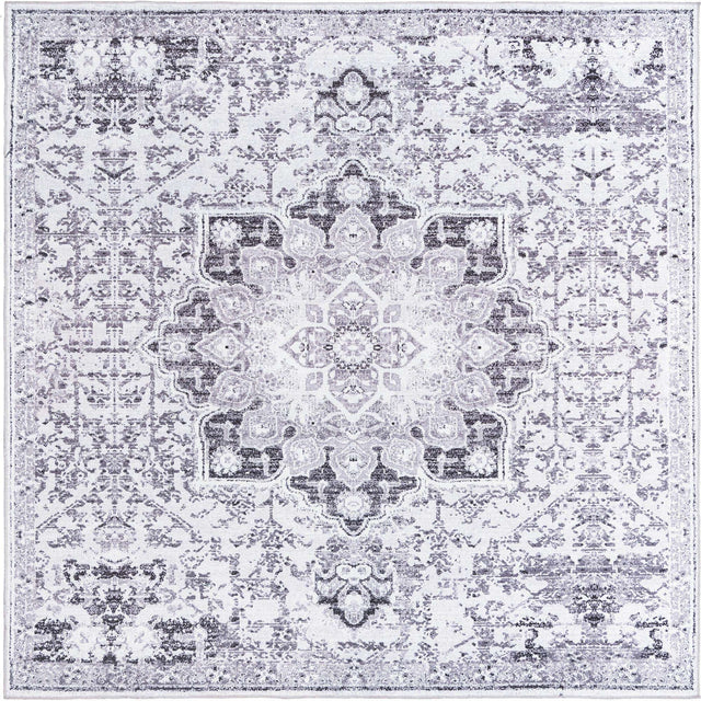 Washable Light Gray 10' 6 x 10' 6 Renaissance Square Area Rug Easy to Clean Stain Resistant & Durable Colorful Distressed Vintage Carpet for Sale at Rug Engine