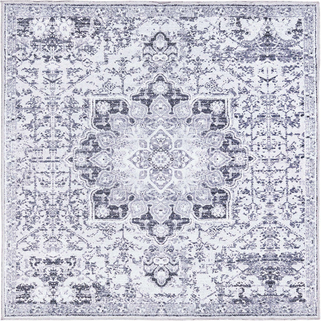 Washable Light Gray 7' 10 x 7' 10 Renaissance Square Area Rug Easy to Clean Stain Resistant & Durable Colorful Distressed Vintage Carpet for Sale at Rug Engine