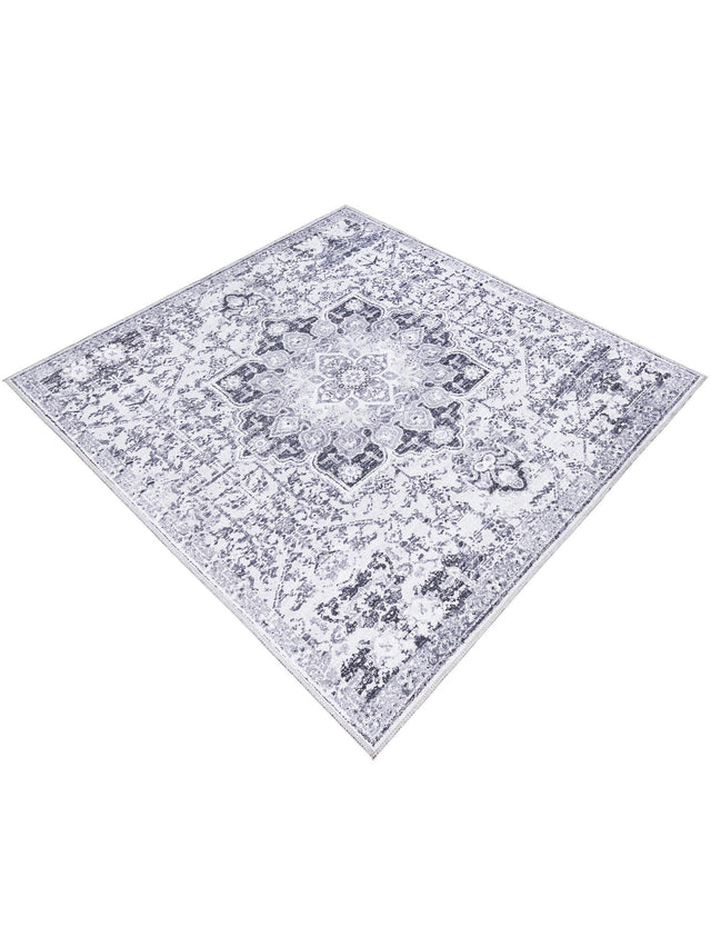 Washable Light Gray 7' 3 x 7' 3 Renaissance Square Area Rug Easy to Clean Stain Resistant & Durable Colorful Distressed Vintage Carpet for Sale at Rug Engine
