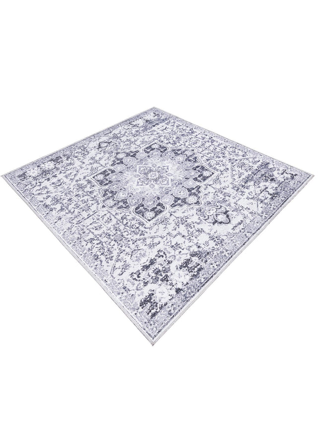 Washable Light Gray 7' 3 x 7' 3 Renaissance Square Area Rug Easy to Clean Stain Resistant & Durable Colorful Distressed Vintage Carpet for Sale at Rug Engine
