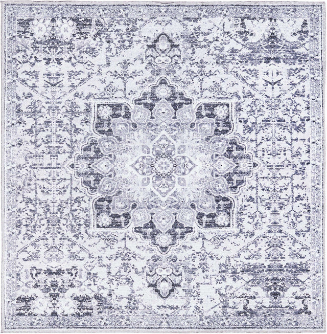 Washable Light Gray 7' 3 x 7' 3 Renaissance Square Area Rug Easy to Clean Stain Resistant & Durable Colorful Distressed Vintage Carpet for Sale at Rug Engine