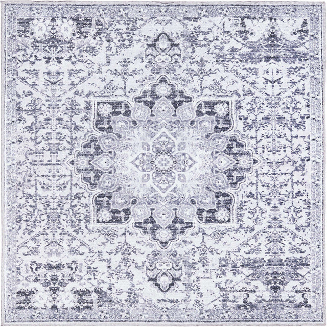 Washable Light Gray 5' 3 x 5' 3 Renaissance Square Area Rug Easy to Clean Stain Resistant & Durable Colorful Distressed Vintage Carpet for Sale at Rug Engine