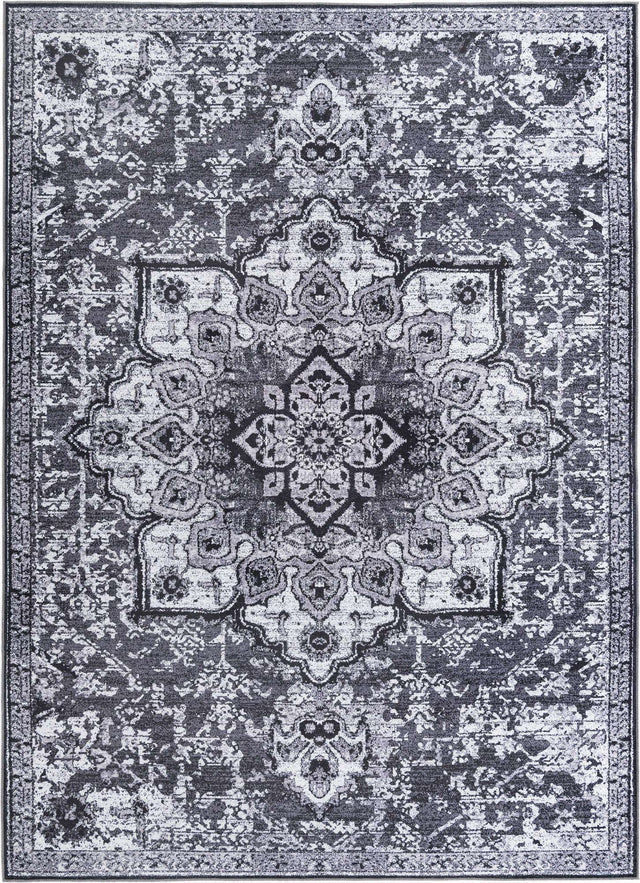 Washable Dark Gray 10' 6 x 14' 1 Renaissance Rectangle Area Rug Easy to Clean Stain Resistant & Durable Colorful Distressed Vintage Carpet for Sale at Rug Engine