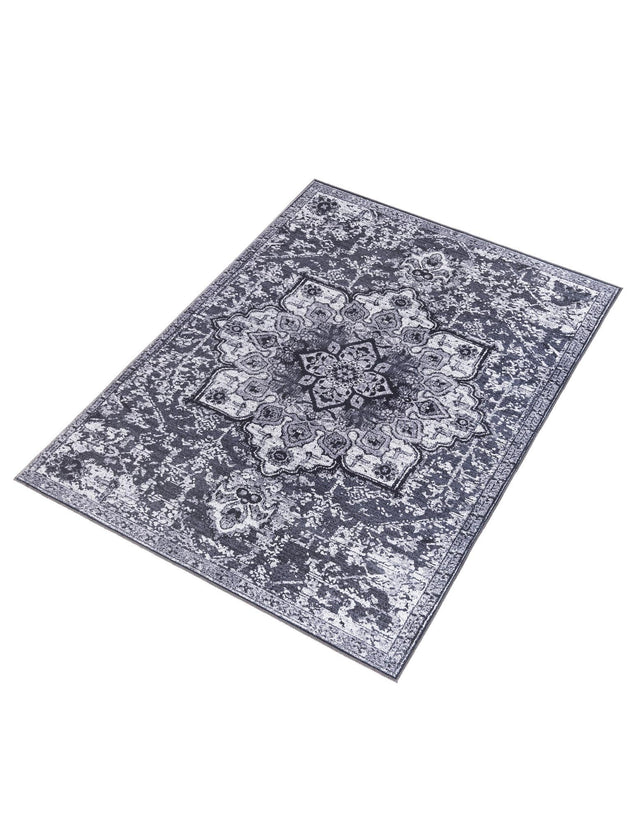 Washable Dark Gray 7' 10 x 10' Renaissance Rectangle Area Rug Easy to Clean Stain Resistant & Durable Colorful Distressed Vintage Carpet for Sale at Rug Engine