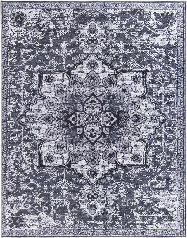 Washable Dark Gray 7' 10 x 10' Renaissance Rectangle Area Rug Easy to Clean Stain Resistant & Durable Colorful Distressed Vintage Carpet for Sale at Rug Engine