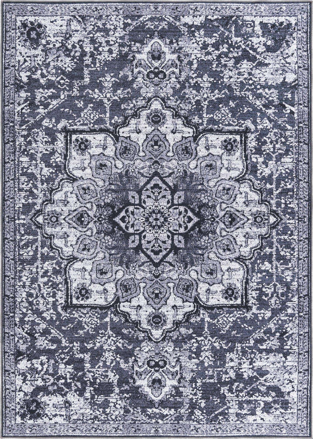 Washable Dark Gray 7' 10 x 11' Renaissance Rectangle Area Rug Easy to Clean Stain Resistant & Durable Colorful Distressed Vintage Carpet for Sale at Rug Engine