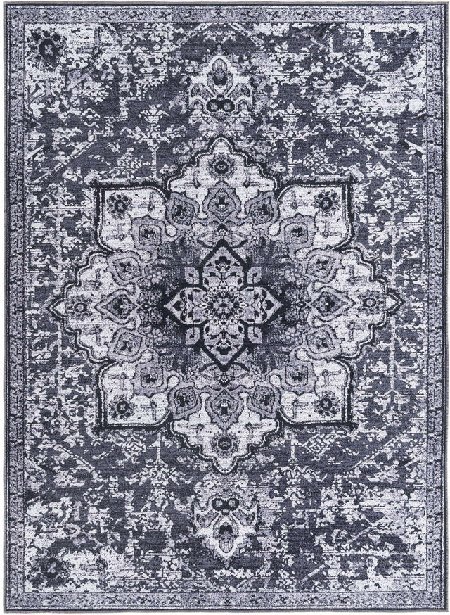 Washable Dark Gray 7' 3 x 10' Renaissance Rectangle Area Rug Easy to Clean Stain Resistant & Durable Colorful Distressed Vintage Carpet for Sale at Rug Engine