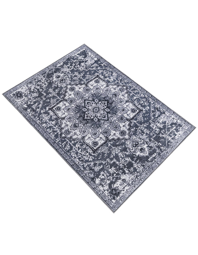 Washable Dark Gray 5' 11 x 9' Renaissance Rectangle Area Rug Easy to Clean Stain Resistant & Durable Colorful Distressed Vintage Carpet for Sale at Rug Engine