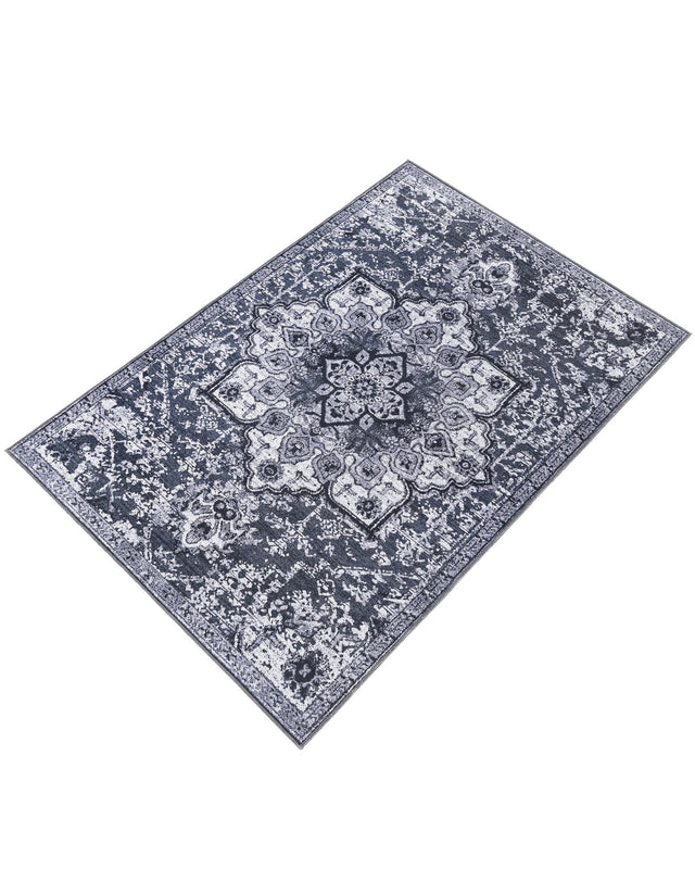 Washable Dark Gray 5' 11 x 9' Renaissance Rectangle Area Rug Easy to Clean Stain Resistant & Durable Colorful Distressed Vintage Carpet for Sale at Rug Engine