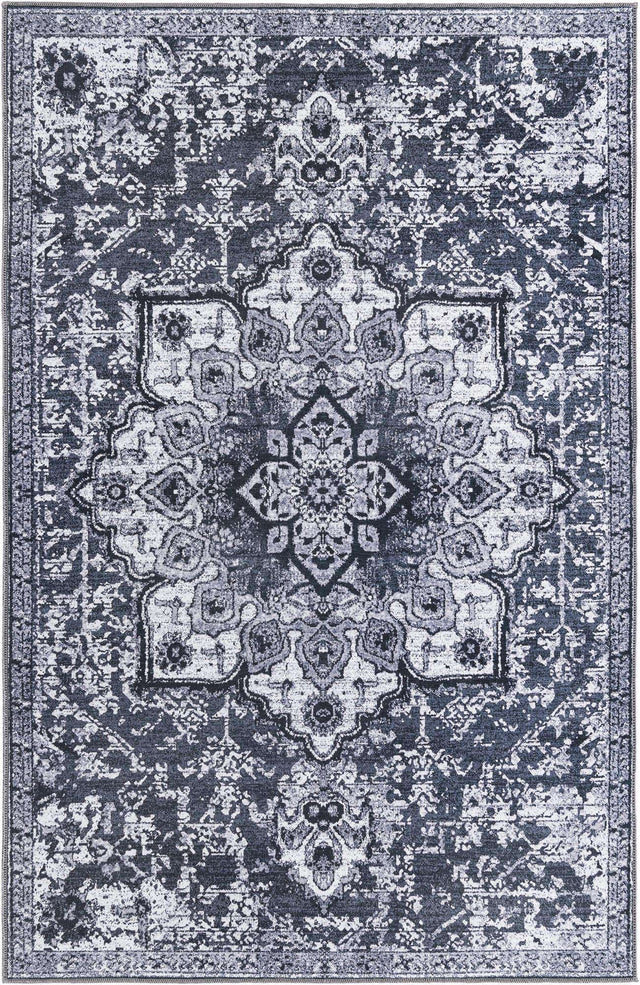 Washable Dark Gray 5' 11 x 9' Renaissance Rectangle Area Rug Easy to Clean Stain Resistant & Durable Colorful Distressed Vintage Carpet for Sale at Rug Engine