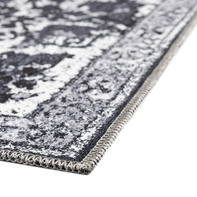 Washable Dark Gray 5' 11 x 9' Renaissance Rectangle Area Rug Easy to Clean Stain Resistant & Durable Colorful Distressed Vintage Carpet for Sale at Rug Engine