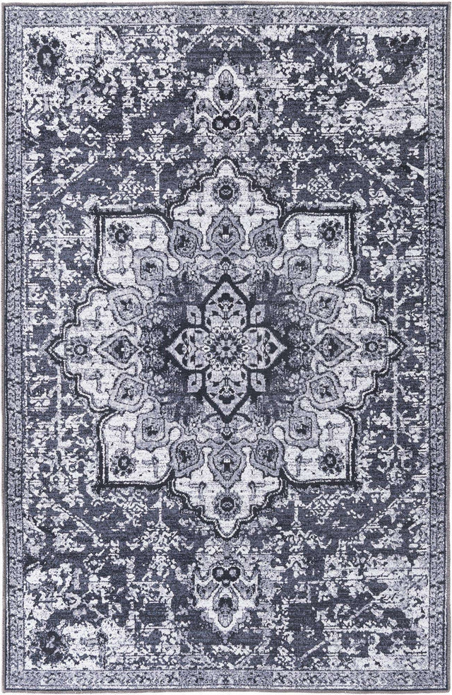 Washable Dark Gray 5' 3 x 8' Renaissance Rectangle Area Rug Easy to Clean Stain Resistant & Durable Colorful Distressed Vintage Carpet for Sale at Rug Engine