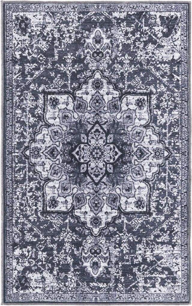 Washable Dark Gray 3' 3 x 5' 3 Renaissance Rectangle Area Rug Easy to Clean Stain Resistant & Durable Colorful Distressed Vintage Carpet for Sale at Rug Engine