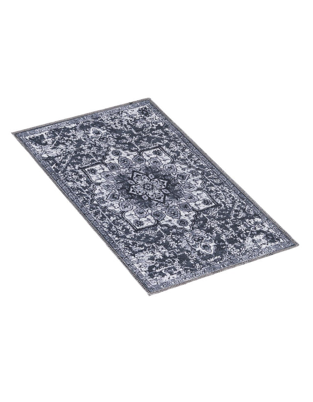 Washable Dark Gray 2' x 3' 1 Renaissance Rectangle Area Rug Easy to Clean Stain Resistant & Durable Colorful Distressed Vintage Carpet for Sale at Rug Engine
