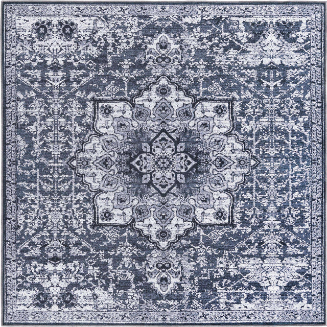 Washable Dark Gray 7' 10 x 7' 10 Renaissance Square Area Rug Easy to Clean Stain Resistant & Durable Colorful Distressed Vintage Carpet for Sale at Rug Engine
