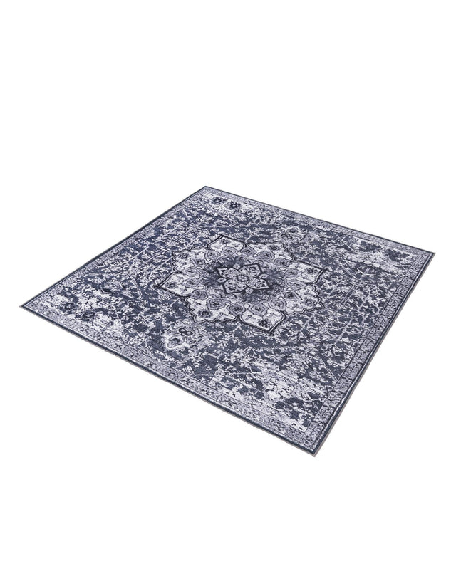 Washable Dark Gray 7' 3 x 7' 3 Renaissance Square Area Rug Easy to Clean Stain Resistant & Durable Colorful Distressed Vintage Carpet for Sale at Rug Engine