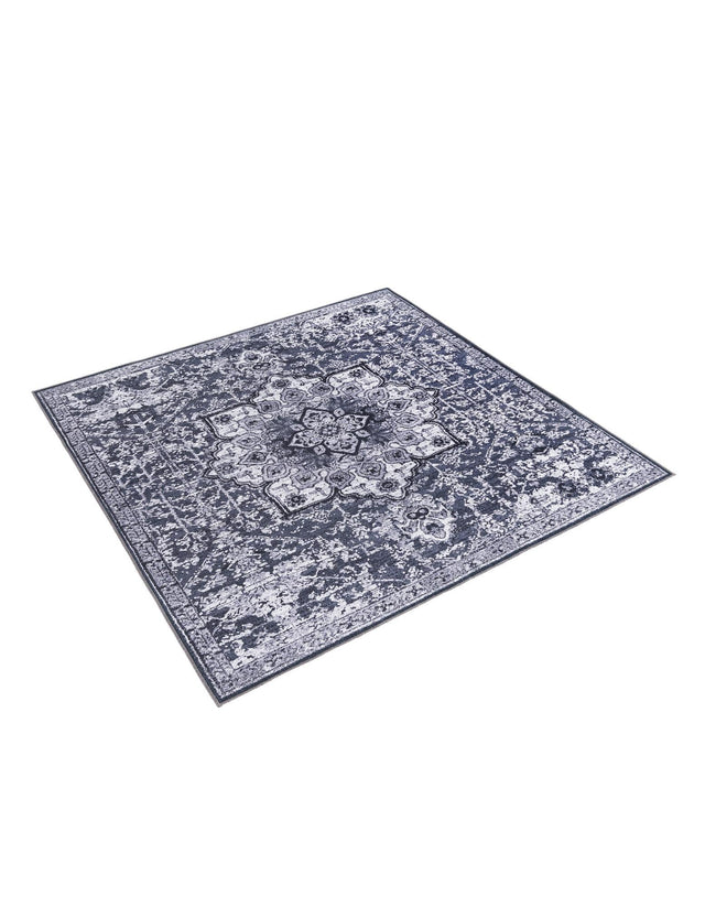 Washable Dark Gray 7' 3 x 7' 3 Renaissance Square Area Rug Easy to Clean Stain Resistant & Durable Colorful Distressed Vintage Carpet for Sale at Rug Engine