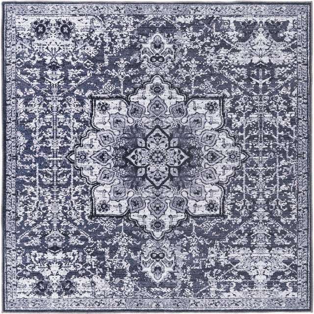 Washable Dark Gray 7' 3 x 7' 3 Renaissance Square Area Rug Easy to Clean Stain Resistant & Durable Colorful Distressed Vintage Carpet for Sale at Rug Engine