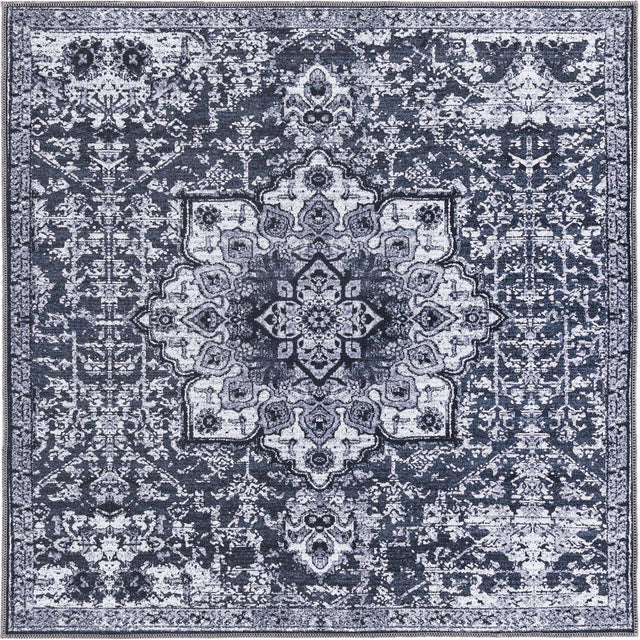 Washable Dark Gray 5' 3 x 5' 3 Renaissance Square Area Rug Easy to Clean Stain Resistant & Durable Colorful Distressed Vintage Carpet for Sale at Rug Engine