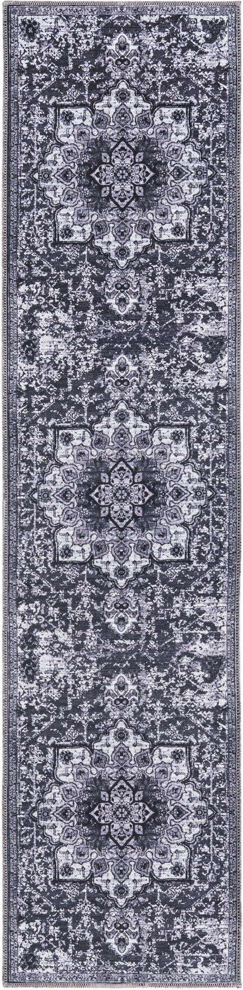 Washable Dark Gray 2' x 8' Renaissance Runner Area Rug Easy to Clean Stain Resistant & Durable Colorful Distressed Vintage Carpet for Sale at Rug Engine