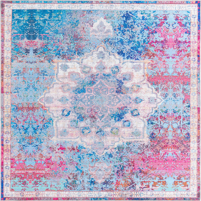Washable Tie Dye 10' 6 x 10' 6 Renaissance Square Area Rug Easy to Clean Stain Resistant & Durable Colorful Distressed Vintage Carpet for Sale at Rug Engine