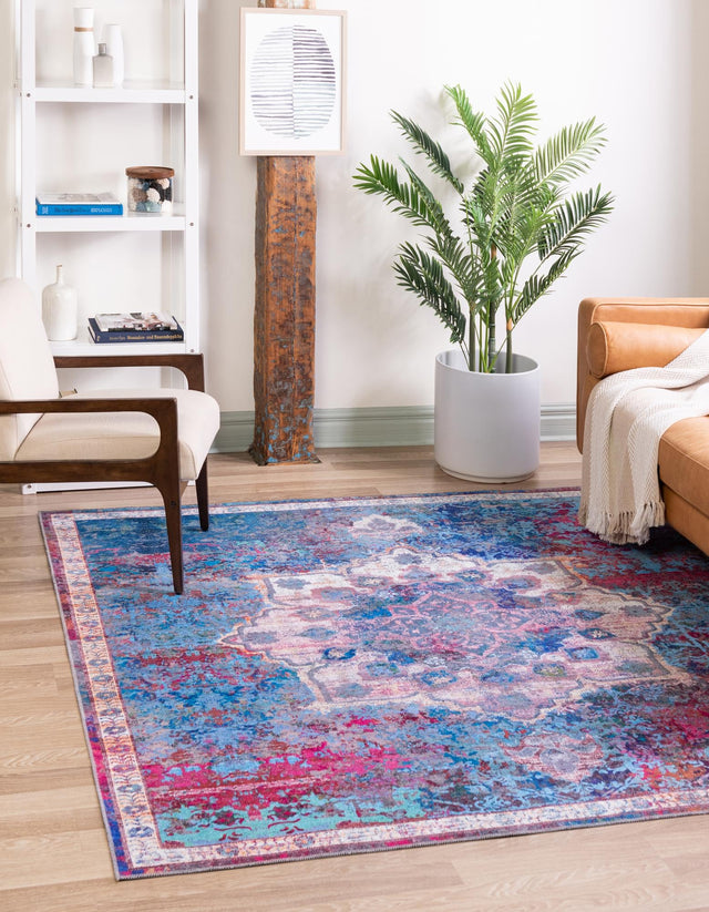 Washable Tie Dye 8' x 8' Renaissance Washable Square Area Rug Easy to Clean Stain Resistant & Durable Colorful Distressed Vintage Carpet for Sale at Rug Engine