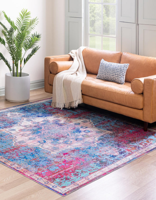 Washable Tie Dye 8' x 8' Renaissance Washable Square Area Rug Easy to Clean Stain Resistant & Durable Colorful Distressed Vintage Carpet for Sale at Rug Engine