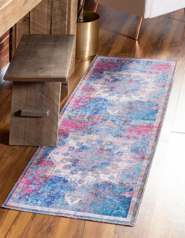 Washable Tie Dye 2' 7 x 12' Renaissance Runner Area Rug Easy to Clean Stain Resistant & Durable Colorful Distressed Vintage Carpet for Sale at Rug Engine