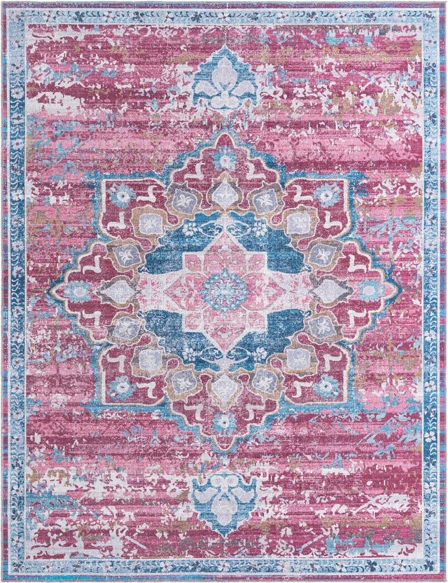 Washable Antique Pink 10' 6 x 13' Renaissance Rectangle Area Rug Easy to Clean Stain Resistant & Durable Colorful Distressed Vintage Carpet for Sale at Rug Engine