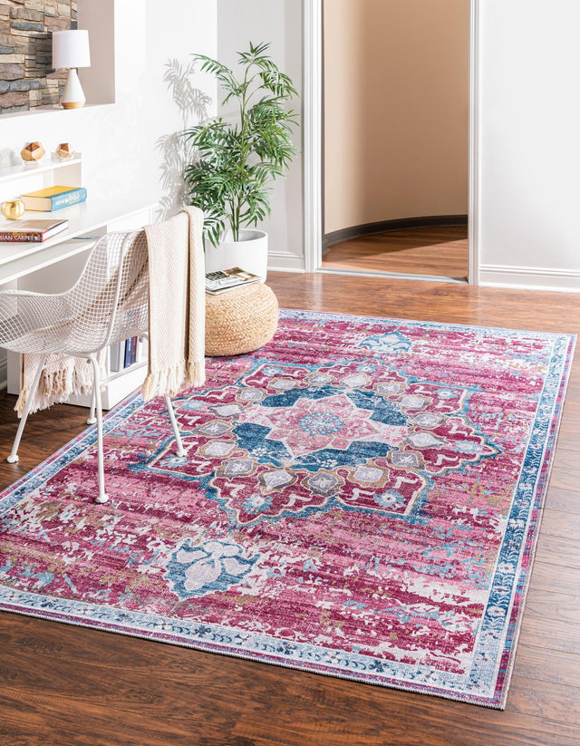 Washable Antique Pink 10' 6 x 13' Renaissance Rectangle Area Rug Easy to Clean Stain Resistant & Durable Colorful Distressed Vintage Carpet for Sale at Rug Engine