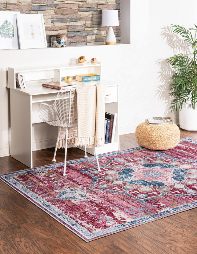 Washable Antique Pink 10' 6 x 14' Renaissance Rectangle Area Rug Easy to Clean Stain Resistant & Durable Colorful Distressed Vintage Carpet for Sale at Rug Engine
